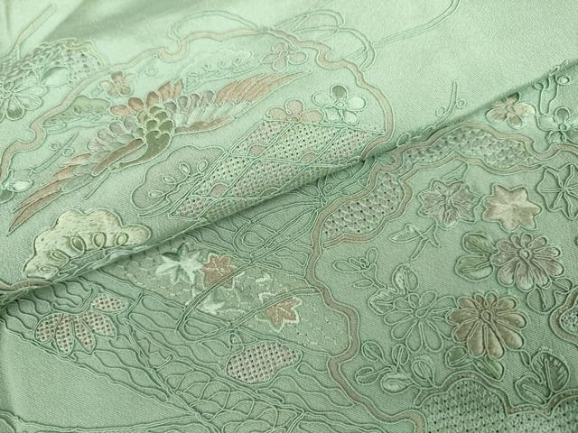 平和屋着物●中国三大刺繍　汕頭刺繍　スワトウ刺繍　総刺繍　訪問着　几帳雪輪花文　正絹　逸品　AABL7753cs