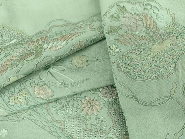 平和屋着物●中国三大刺繍　汕頭刺繍　スワトウ刺繍　総刺繍　訪問着　几帳雪輪花文　正絹　逸品　AABL7753cs
