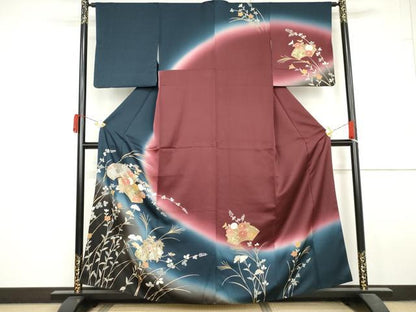 平和屋着物●訪問着　駒刺繍　地紙枝花文　金彩　正絹　逸品　AABL7754cs