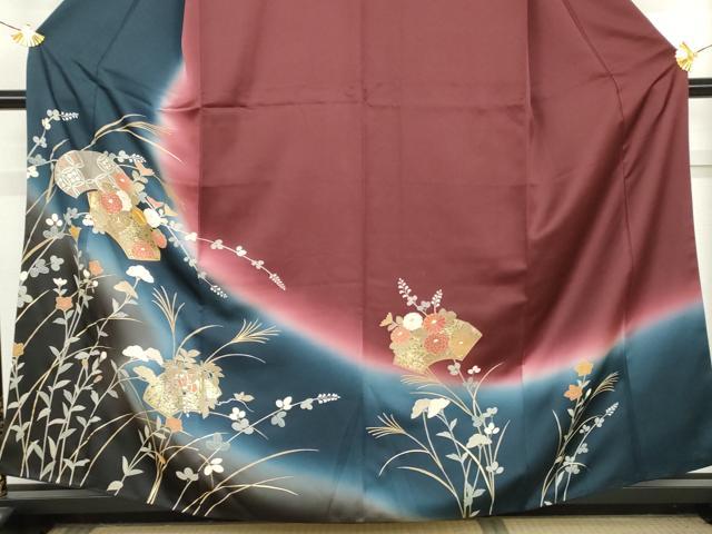 平和屋着物●訪問着　駒刺繍　地紙枝花文　金彩　正絹　逸品　AABL7754cs