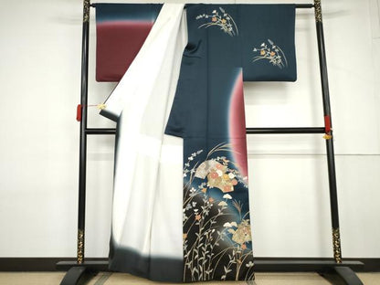平和屋着物●訪問着　駒刺繍　地紙枝花文　金彩　正絹　逸品　AABL7754cs