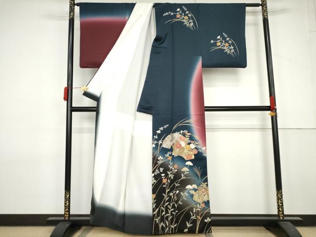平和屋着物●訪問着　駒刺繍　地紙枝花文　金彩　正絹　逸品　AABL7754cs