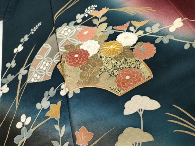 平和屋着物●訪問着　駒刺繍　地紙枝花文　金彩　正絹　逸品　AABL7754cs