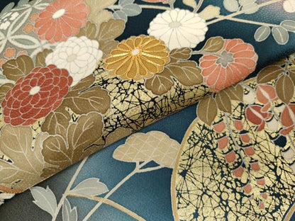 平和屋着物●訪問着　駒刺繍　地紙枝花文　金彩　正絹　逸品　AABL7754cs
