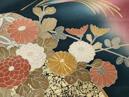平和屋着物●訪問着　駒刺繍　地紙枝花文　金彩　正絹　逸品　AABL7754cs