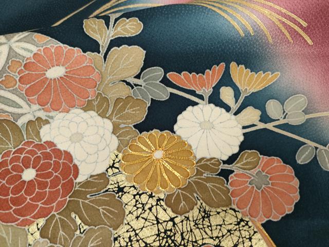 平和屋着物●訪問着　駒刺繍　地紙枝花文　金彩　正絹　逸品　AABL7754cs