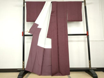 平和屋着物●上質な色無地　辻が花地紋　梅紫色　正絹　逸品　AABL7777cs