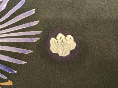 平和屋本店●アンティーク　大正ロマン　振袖　刺繍　御所車吉祥花文　黒地　正絹　逸品　AABL7788cs