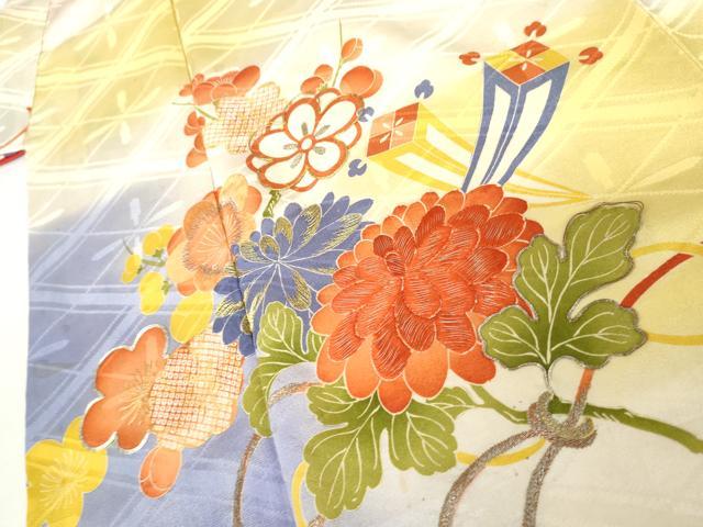 平和屋本店●アンティーク　大正ロマン　訪問着　駒刺繍　吉祥草花文　暈し染め　金銀糸　正絹　逸品　AABL7789cs