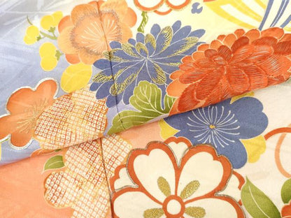 平和屋本店●アンティーク　大正ロマン　訪問着　駒刺繍　吉祥草花文　暈し染め　金銀糸　正絹　逸品　AABL7789cs