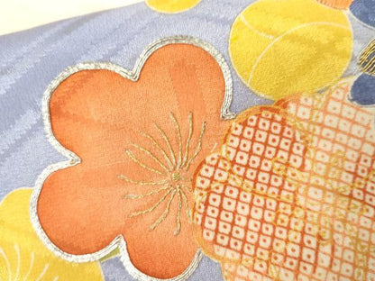 平和屋本店●アンティーク　大正ロマン　訪問着　駒刺繍　吉祥草花文　暈し染め　金銀糸　正絹　逸品　AABL7789cs