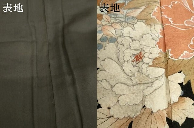 平和屋本店●アンティーク　大正ロマン　小振袖　二尺袖　駒刺繍　両褄　檜扇草花文　銀彩　正絹　逸品　AABL7790cs