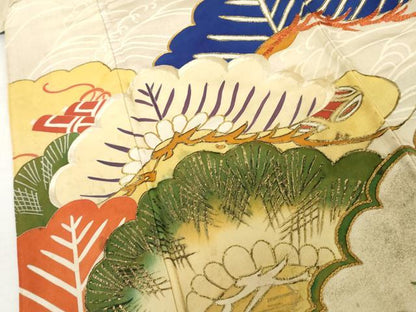 平和屋本店●アンティーク　大正ロマン　振袖　駒刺繍　吉祥松文　暈し染め　金糸　金彩　正絹　逸品　AABL7791cs