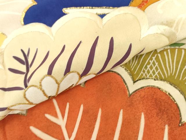 平和屋本店●アンティーク　大正ロマン　振袖　駒刺繍　吉祥松文　暈し染め　金糸　金彩　正絹　逸品　AABL7791cs