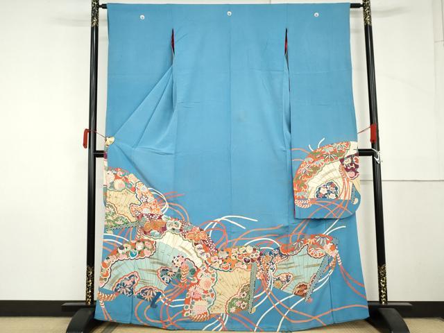 平和屋本店●アンティーク　大正ロマン　振袖　檜扇花文　金彩　正絹　逸品　AABL7794cs