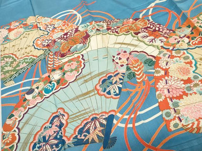 平和屋本店●アンティーク　大正ロマン　振袖　檜扇花文　金彩　正絹　逸品　AABL7794cs