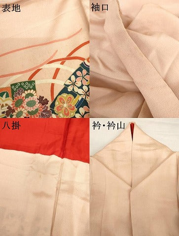 平和屋本店●アンティーク　大正ロマン　振袖　檜扇花文　金彩　正絹　逸品　AABL7795cs