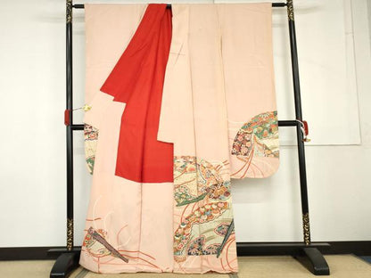 平和屋本店●アンティーク　大正ロマン　振袖　檜扇花文　金彩　正絹　逸品　AABL7795cs