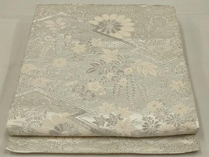 平和屋着物◎六通柄袋帯　唐織　吉祥花文　銀糸　正絹　逸品　AABL7801ou