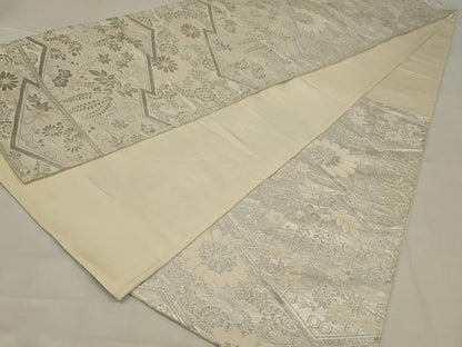 平和屋着物◎六通柄袋帯　唐織　吉祥花文　銀糸　正絹　逸品　AABL7801ou