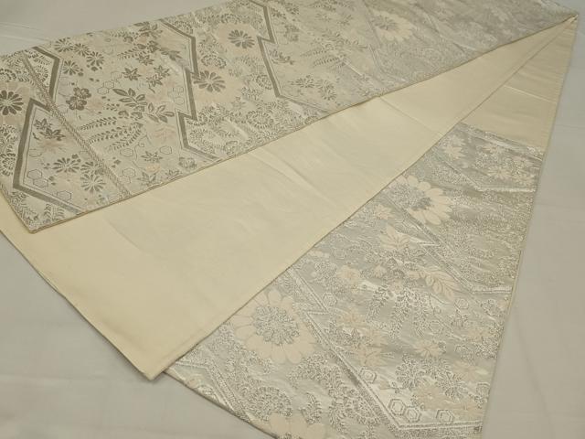 平和屋着物◎六通柄袋帯　唐織　吉祥花文　銀糸　正絹　逸品　AABL7801ou