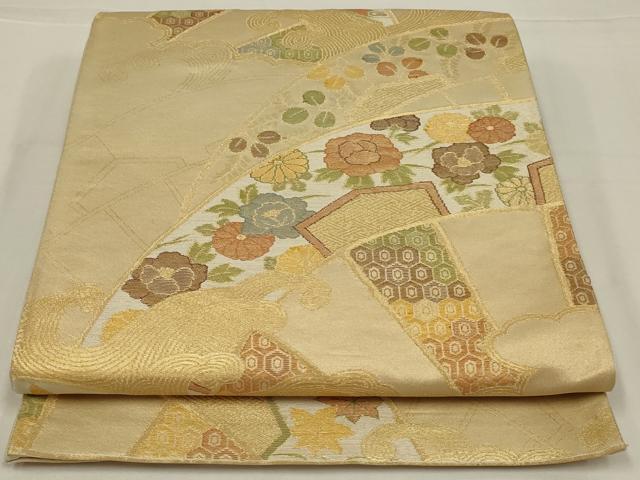 平和屋着物◎六通柄袋帯　立波花文　金糸　正絹　逸品　AABL7803ou