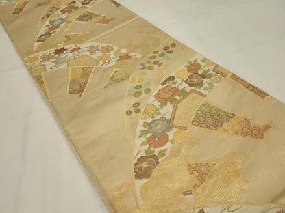 平和屋着物◎六通柄袋帯　立波花文　金糸　正絹　逸品　AABL7803ou