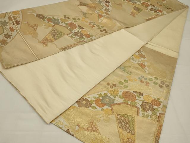 平和屋着物◎六通柄袋帯　立波花文　金糸　正絹　逸品　AABL7803ou