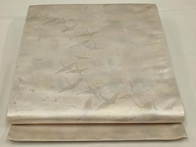平和屋着物◎西陣　廣部商事謹製　全通柄袋帯　唐織　作家物　ワンポイント　飛鶴花文　銀糸　正絹　逸品　未使用　AABL7804ou