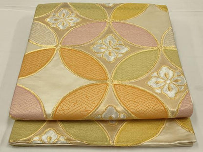 平和屋着物◎六通柄袋帯　七宝花文　金銀糸　正絹　逸品　AABL7806ou
