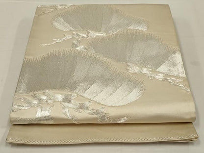 平和屋着物◎太鼓柄袋帯　駒刺繍　松　銀糸　正絹　逸品　AABL7812ou