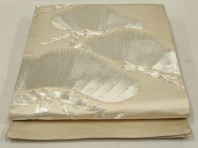 平和屋着物◎太鼓柄袋帯　駒刺繍　松　銀糸　正絹　逸品　AABL7812ou