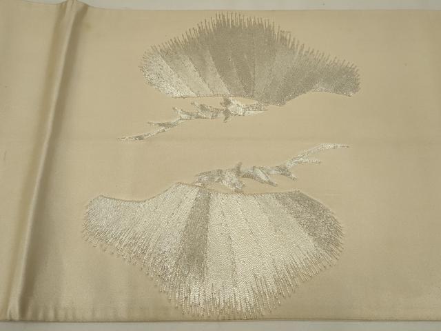 平和屋着物◎太鼓柄袋帯　駒刺繍　松　銀糸　正絹　逸品　AABL7812ou