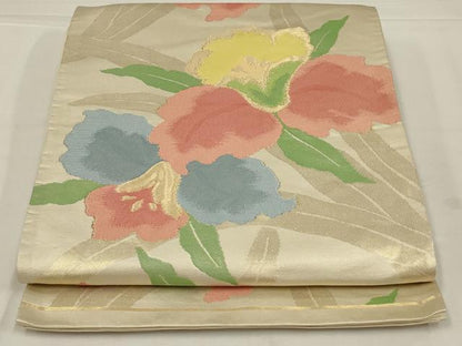 平和屋着物◎六通柄袋帯　唐織　草花文　金糸　正絹　逸品　AABL7817ou