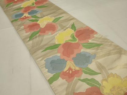平和屋着物◎六通柄袋帯　唐織　草花文　金糸　正絹　逸品　AABL7817ou