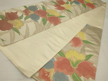 平和屋着物◎六通柄袋帯　唐織　草花文　金糸　正絹　逸品　AABL7817ou