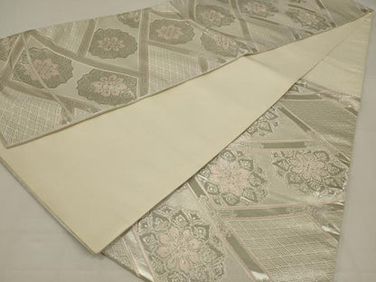 平和屋着物◎六通柄袋帯　唐織　舞花文　銀糸　正絹　逸品　AABL7819ou