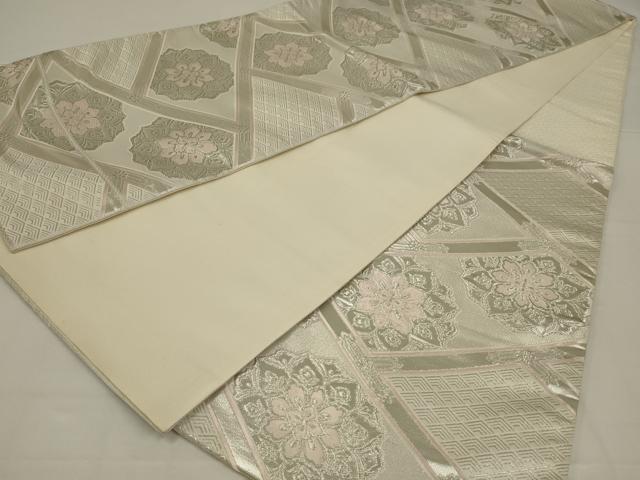 平和屋着物◎六通柄袋帯　唐織　舞花文　銀糸　正絹　逸品　AABL7819ou
