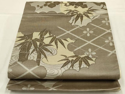 平和屋着物◎西陣　六通柄袋帯　笹梅文　金糸　正絹　逸品　AABL7825ou