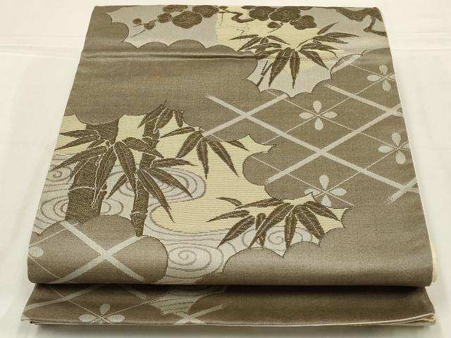 平和屋着物◎西陣　六通柄袋帯　笹梅文　金糸　正絹　逸品　AABL7825ou
