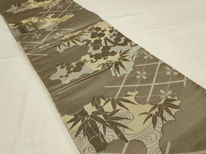 平和屋着物◎西陣　六通柄袋帯　笹梅文　金糸　正絹　逸品　AABL7825ou