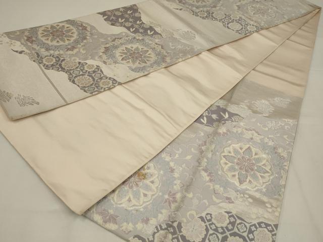 平和屋着物◎六通柄袋帯　唐織　道長花文　銀糸　正絹　逸品　AABL7826ou