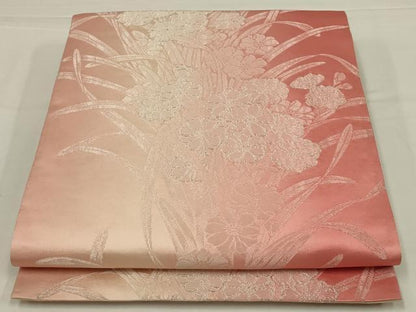 平和屋着物◎両面　全通柄袋帯　草花文　銀糸　三松　正絹　逸品　AABL7828ou