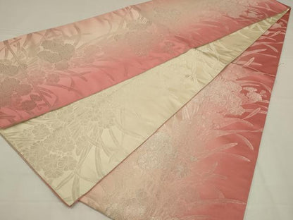 平和屋着物◎両面　全通柄袋帯　草花文　銀糸　三松　正絹　逸品　AABL7828ou