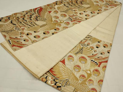 平和屋着物◎六通柄　本袋帯　孔雀文　金銀糸　正絹　逸品　AABL7830ou