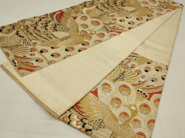 平和屋着物◎六通柄　本袋帯　孔雀文　金銀糸　正絹　逸品　AABL7830ou