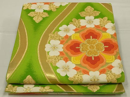 平和屋着物◎六通柄袋帯　唐織　立涌花文　金糸　正絹　逸品　AABL7836ou