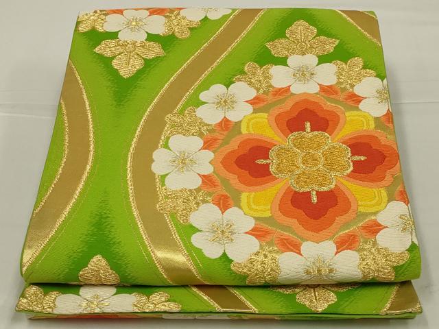 平和屋着物◎六通柄袋帯　唐織　立涌花文　金糸　正絹　逸品　AABL7836ou
