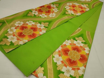 平和屋着物◎六通柄袋帯　唐織　立涌花文　金糸　正絹　逸品　AABL7836ou