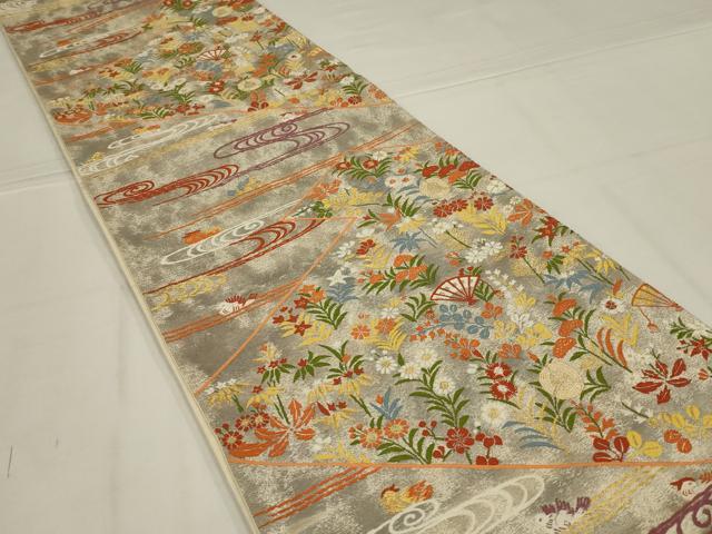 平和屋着物◎六通柄袋帯　唐織　松皮菱花鳥文　金糸　正絹　逸品　AABL7838ou